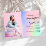 Invitation Pink violet holographique photo luxe Sweet 16<br><div class="desc">Un arrière - plan holographique rose,  violet,  vert menthe. Personnalisez et ajoutez une photo et les détails de la fête.</div>