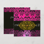 Invitation PINK VIOLET NOIR  DAMAS MONOGRAMME, or (Devant / Derrière)