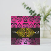 Invitation PINK VIOLET NOIR  DAMAS MONOGRAMME, or (Debout devant)