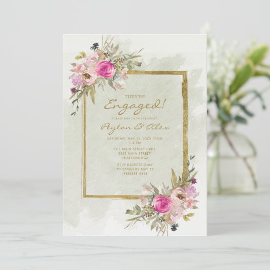 Invitation Pink violet Sage Vert Feuille Fiançailles or (Debout devant)