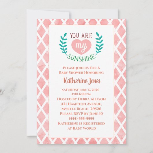Invitation Pink Vous Êtes Mon Baby shower Soleil (Devant)