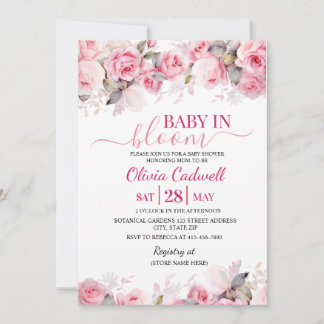 Invitation Pink Watercolor Baby In Bloom Baby Shower Invitat