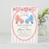 Invitation Pink Watercolor Baby Shower | Roller Skate (Debout devant)
