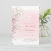 Invitation pink watercolor baby's breath | First Communion (Debout devant)