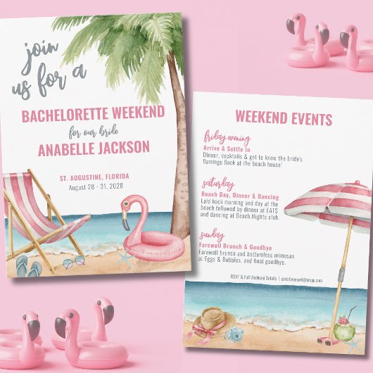Invitation Pink Watercolor Beach Bachelorte Party