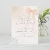 Invitation Pink Watercolor Bow Winter Onederland 1st Birthday (Debout devant)