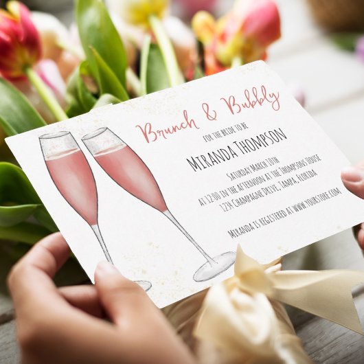 Invitation Pink Watercolor Brunch et Fête des mariées Bubbly