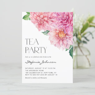 Invitation Pink Watercolor Dahlia Floral Bridal Tea Party