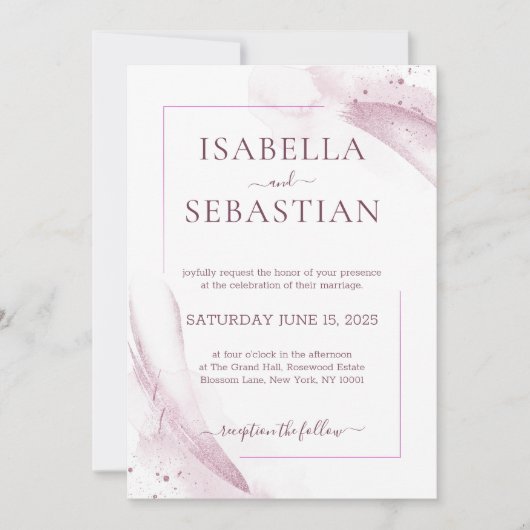 Invitation Pink Watercolor Elegant Wedding (Devant)