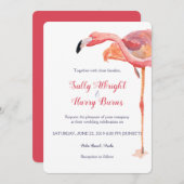 Invitation Pink Watercolor Flamant rose Plage Mariage Invitat (Devant / Derrière)