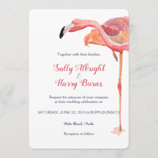 Invitation Pink Watercolor Flamant rose Plage Mariage Invitat