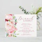 Invitation Pink Watercolor Floral Bridal Brunch  (Debout devant)
