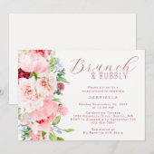 Invitation Pink Watercolor Floral Bridal Brunch  (Devant / Derrière)
