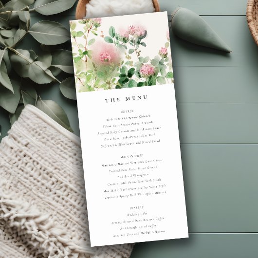 Invitation Pink Watercolor Floral Garden Wedding Menu Card