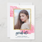 Invitation Pink Watercolor Gold Photo Graduate Party (Devant)