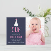 Invitation Pink Watercolor Party Casquette 1er anniversaire f (Debout devant)