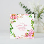 Invitation Pink Watercolor Peony Wreath Bridal Shower (Debout devant)