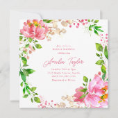 Invitation Pink Watercolor Peony Wreath Bridal Shower (Devant)
