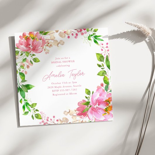 Invitation Pink Watercolor Peony Wreath Bridal Shower