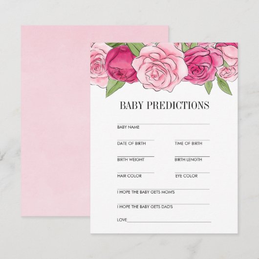 Invitation Pink Watercolor Roses Baby shower prédiction (Devant / Derrière)