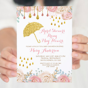 Invitation Pink Watercolor Spring Baby shower d'avril
