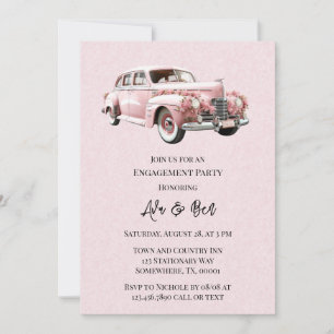 Invitation Pink Watercolor Vintage Voiture de la partie