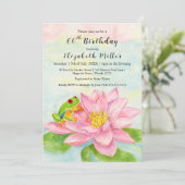 Invitation Pink Waterlily & Tree Frog Any Age Birthday (Debout devant)