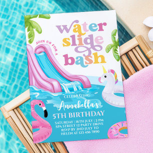 Invitation Pink Watertoboggan Pool Fête Anniversaire Invitati