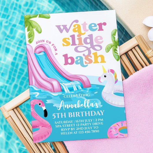 Invitation Pink Watertoboggan Pool Fête Anniversaire Invitati