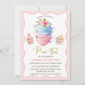 Invitation Pink Wave Floral Par tea Party Anniversaire (Devant)