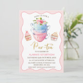Invitation Pink Wave Floral Par tea Party Anniversaire (Debout devant)