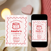 Invitation Pink Wavy Birthday hand drawn cake