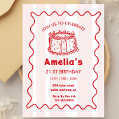 Invitation Pink Wavy Birthday hand drawn cake