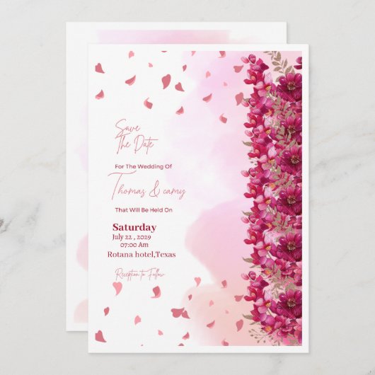 Invitation Pink weeding (Devant / Derrière)