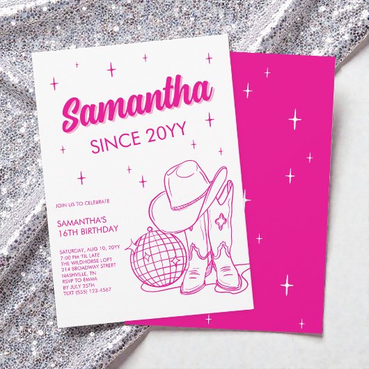 Invitation Pink Western Country Disco 16th Birthday Party