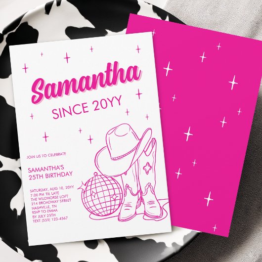 Invitation Pink Western Country Disco 25th Birthday Party