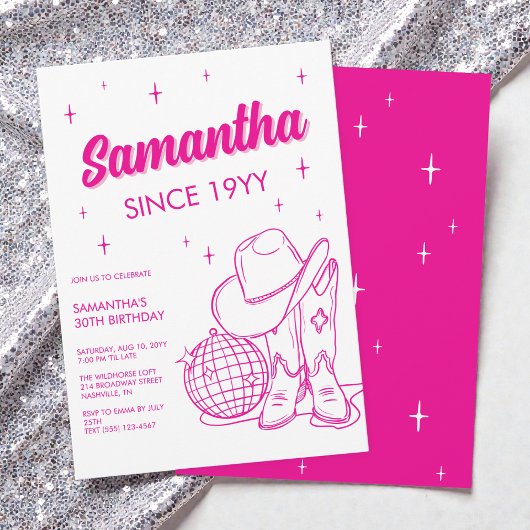 Invitation Pink Western Country Disco 30e fête d'anniversaire