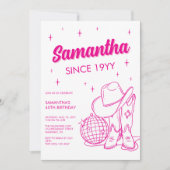 Invitation Pink Western Country Disco 40e fête d'anniversaire (Devant)