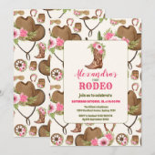 Invitation Pink Western Premier Anniversaire Rodéo bébé fille (Devant / Derrière)