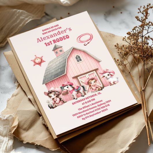 Invitation Pink Western Premier Anniversaire Rodéo bébé fille