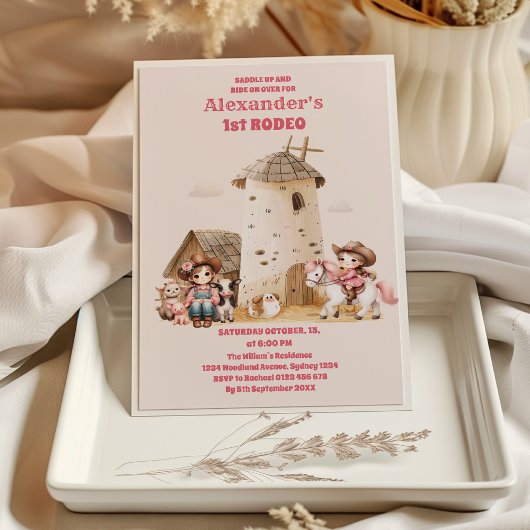 Invitation Pink Western Premier Anniversaire Rodéo bébé fille