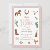 Invitation Pink Western Premier Anniversaire Rodéo bébé fille (Devant)