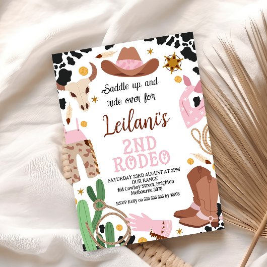 Invitation Pink Western Wild West 2ème anniversaire de Rodeo