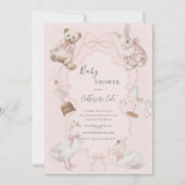 Invitation Pink Whimsical Elegant Bear Baby Shower (Devant)