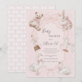 Invitation Pink Whimsical Elegant Bear Baby Shower (Devant / Derrière)