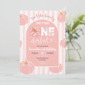 Invitation Pink Whimsical Stripes Citrouille Anniversaire com (Debout devant)