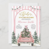 Invitation Pink Whimsical Stripes Cold Outside Baby Shower (Devant)