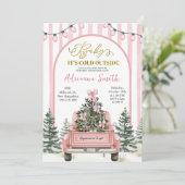 Invitation Pink Whimsical Stripes Cold Outside Baby Shower (Debout devant)