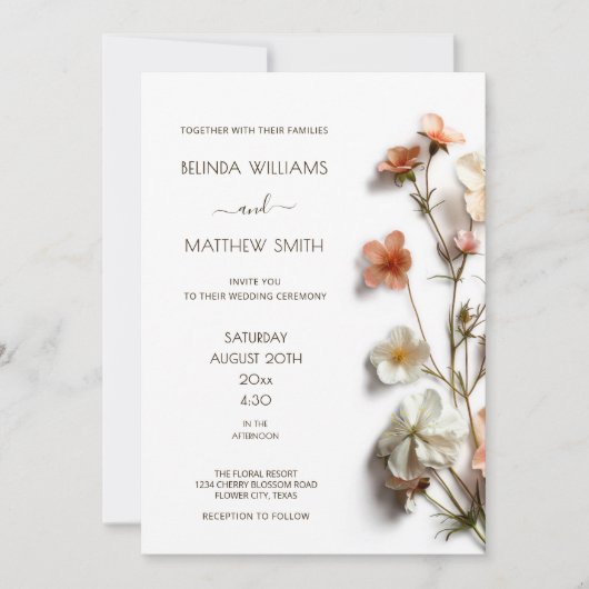 Invitation Pink White 3D Wildflowers Simple (Devant)