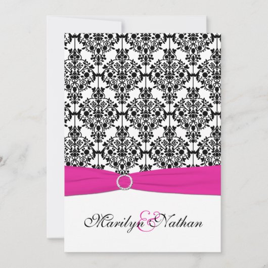 Invitation Pink, White, Black Mariage damassé (Devant)